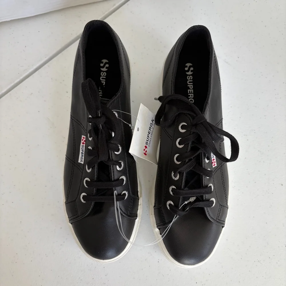 NWT Superga 2790 Nappa Platform Sneakers, Black, Size 9 women